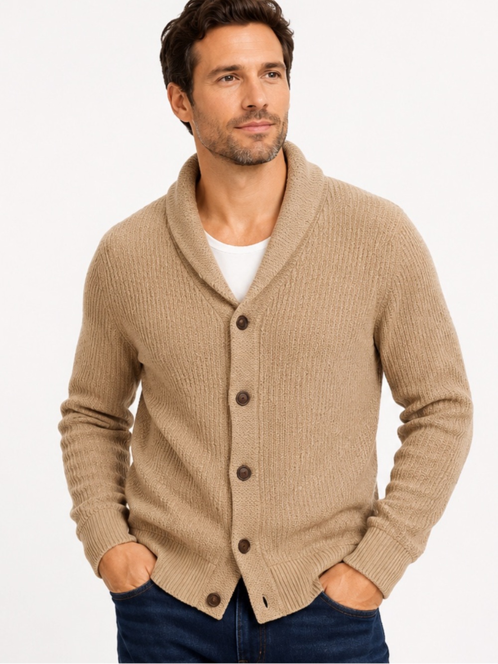 Banana Republic Men's Tan Shawl Collar Sweater Cardigan sz xL new timeless, fall